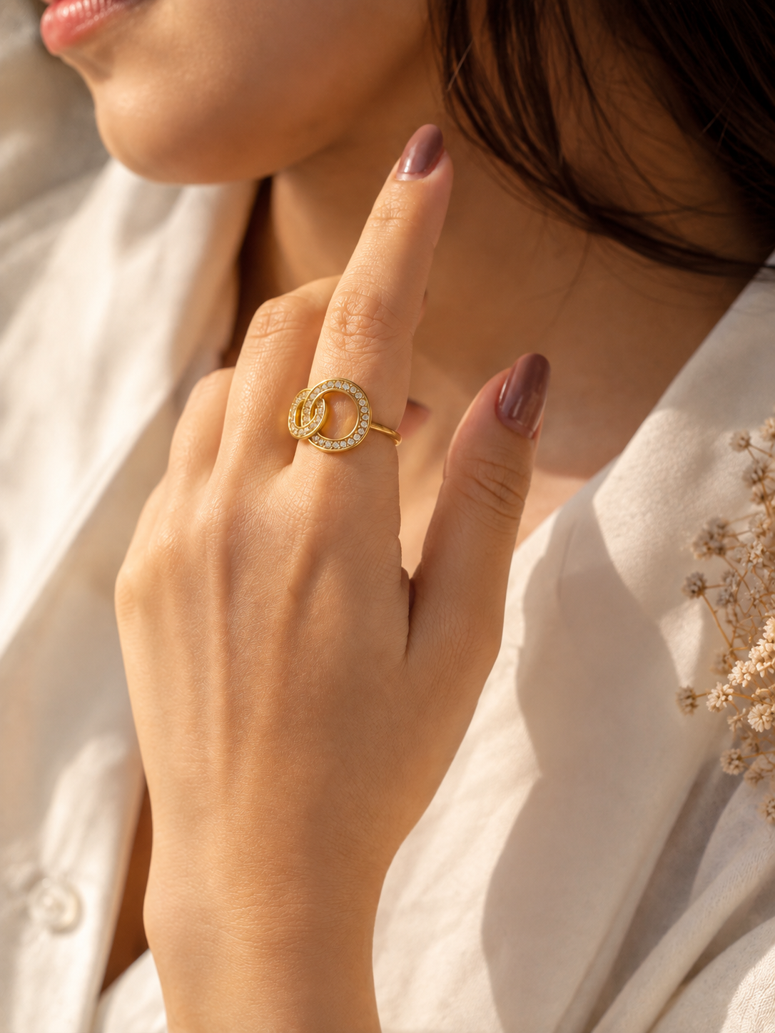 Intertwined Crystal Adjustable Ring