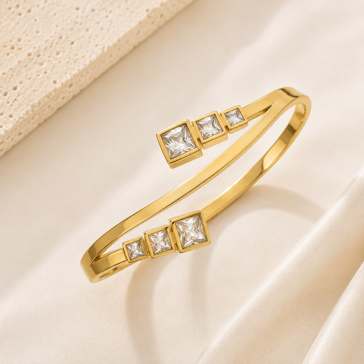 Square Crystal Open Cuff Bangle
