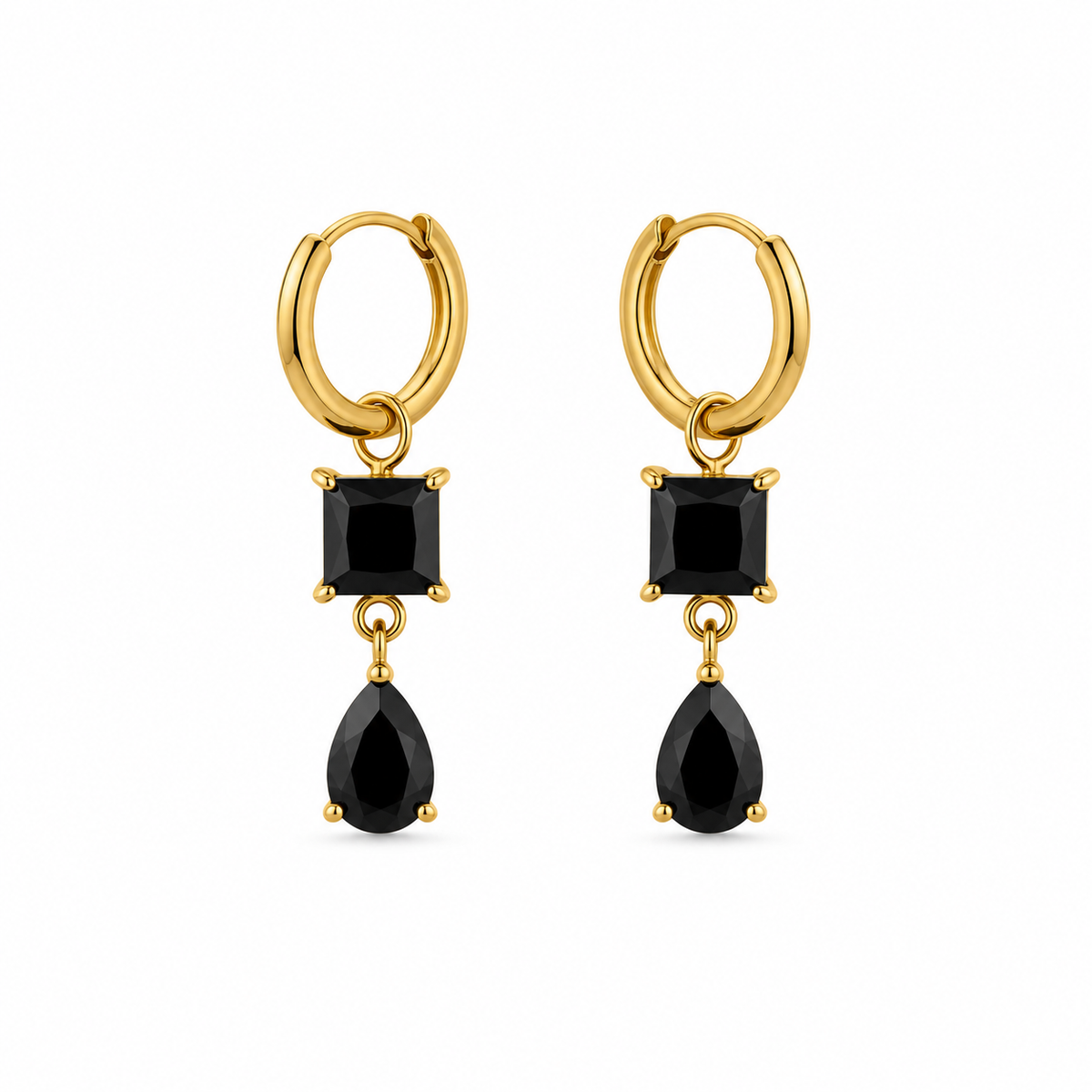 Black Crystal Drop Hoop Earrings