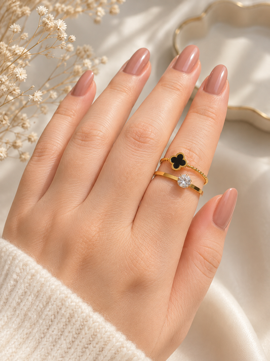 Black Clover & Solitaire Combo Ring Set