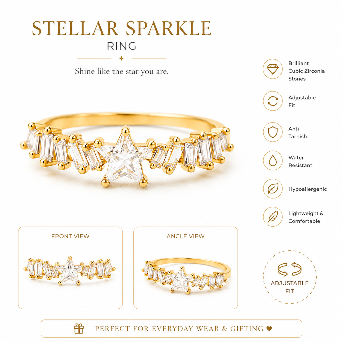 Stellar Sparkle Adjustable Ring