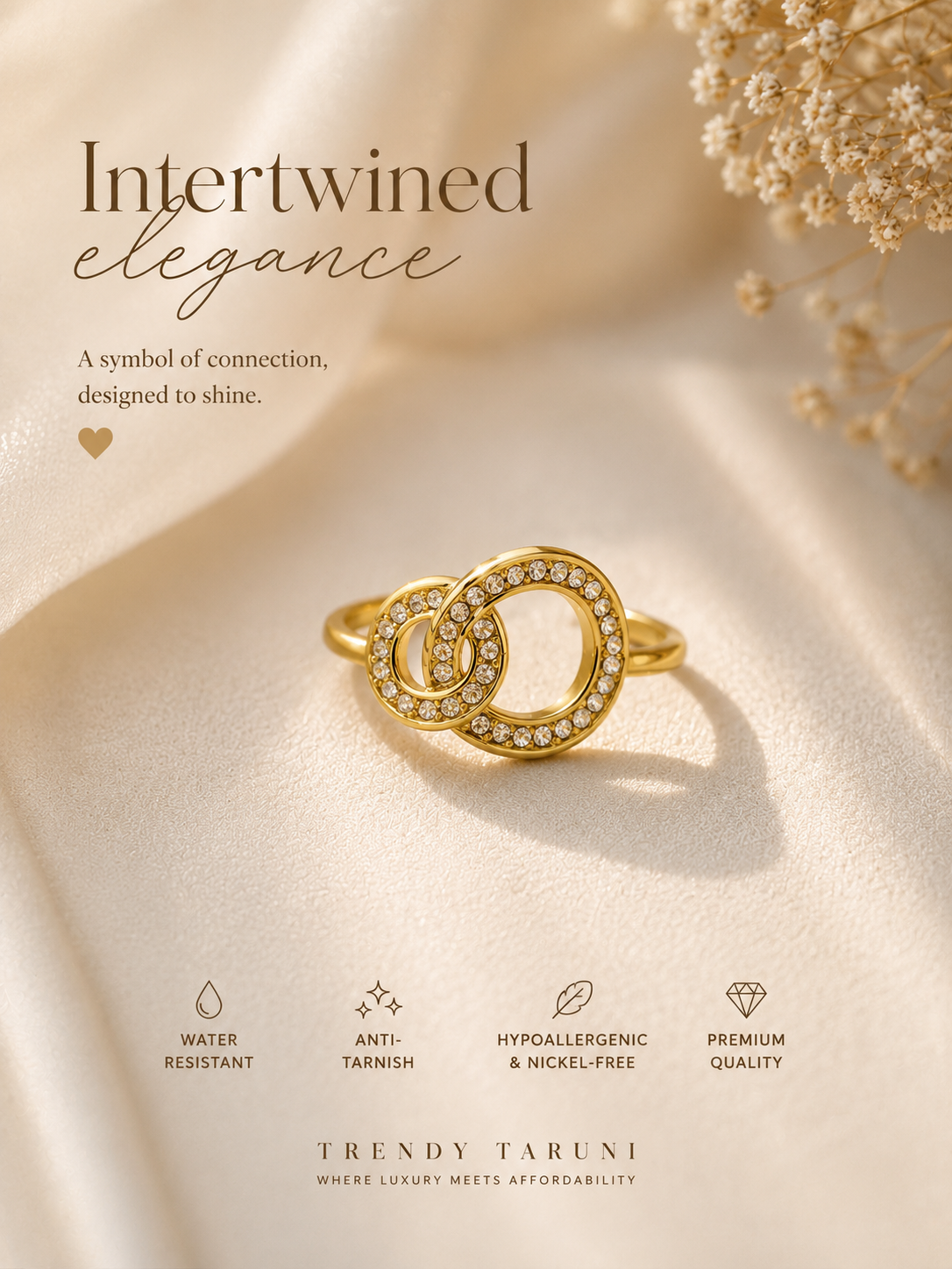Intertwined Crystal Adjustable Ring