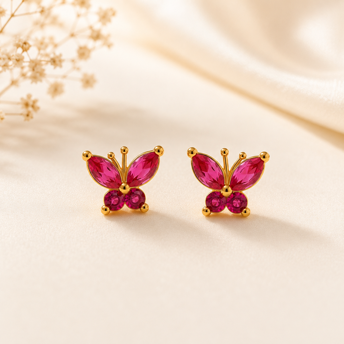 Ruby Butterfly Ball Back Earring
