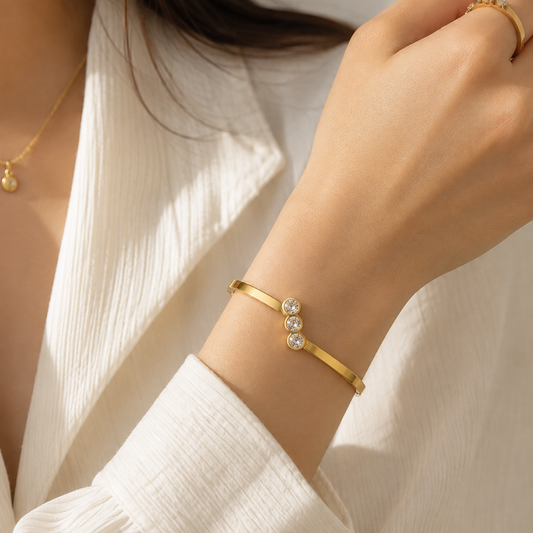 Three Stone Crystal Bangle Bracelet