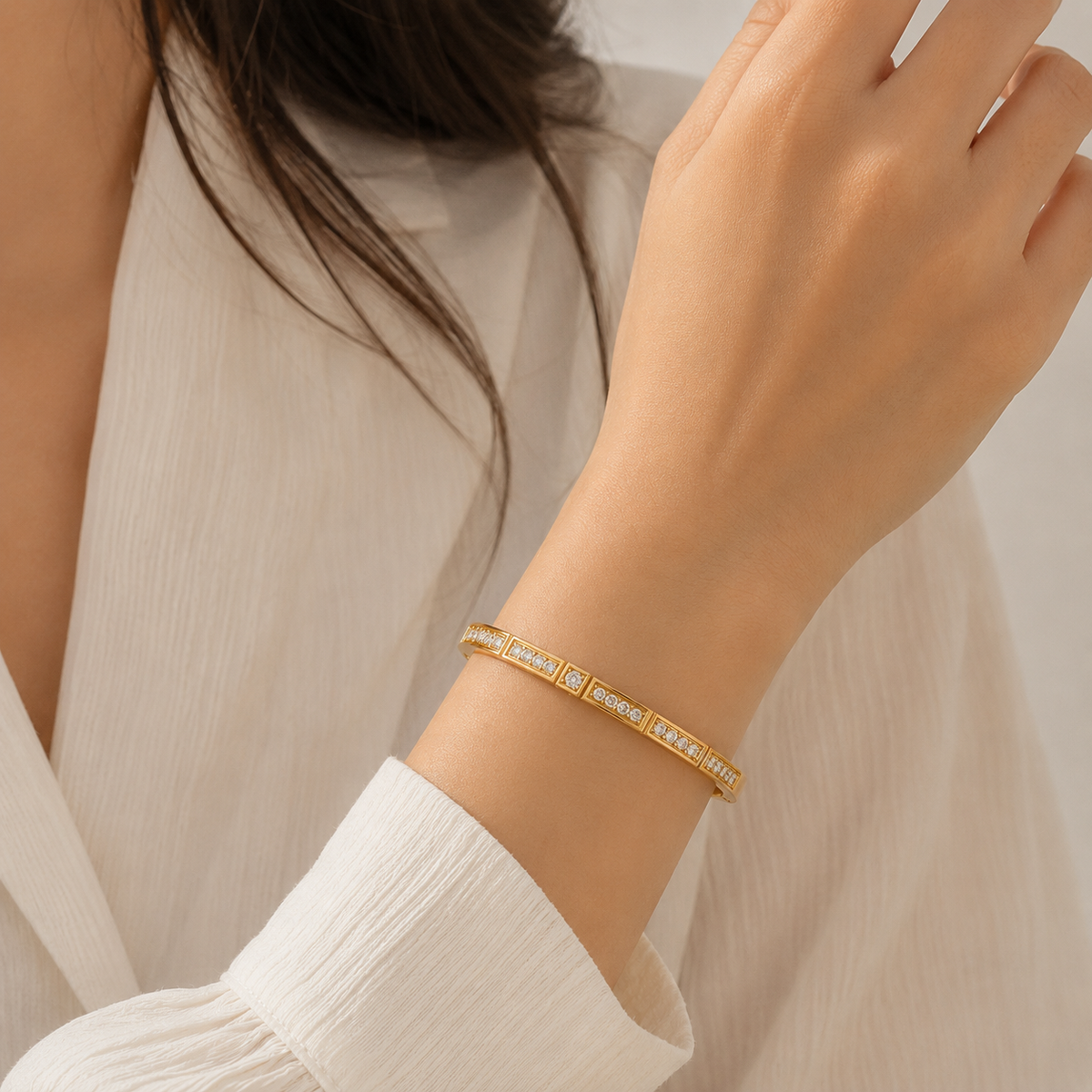 Crystal Panel Gold Bangle Bracelet