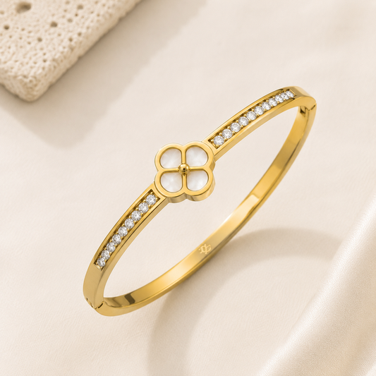 Pearl Clover Crystal Bangle Bracelet