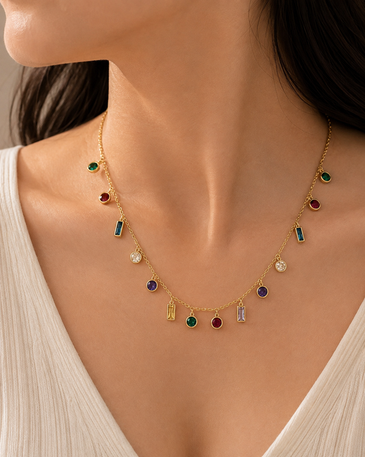 Multicolour Crystal Charm Necklace