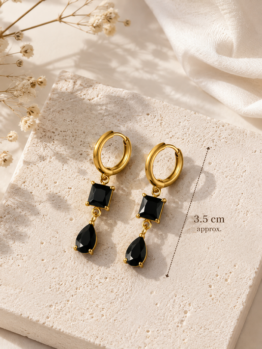 Black Crystal Drop Hoop Earrings