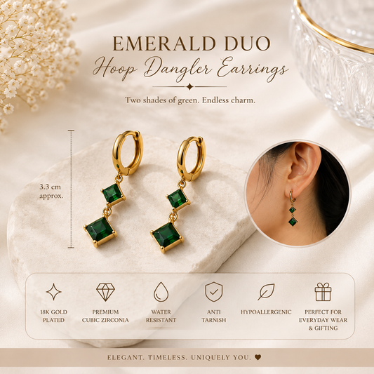 Emerald Duo Hoop Dangler Earrings