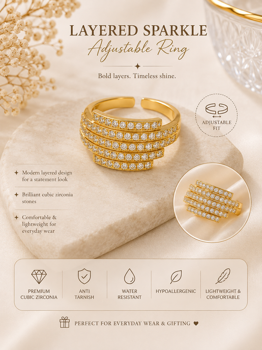 Layered Sparkle Adjustable Ring