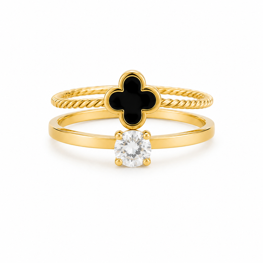 Black Clover & Solitaire Combo Ring Set