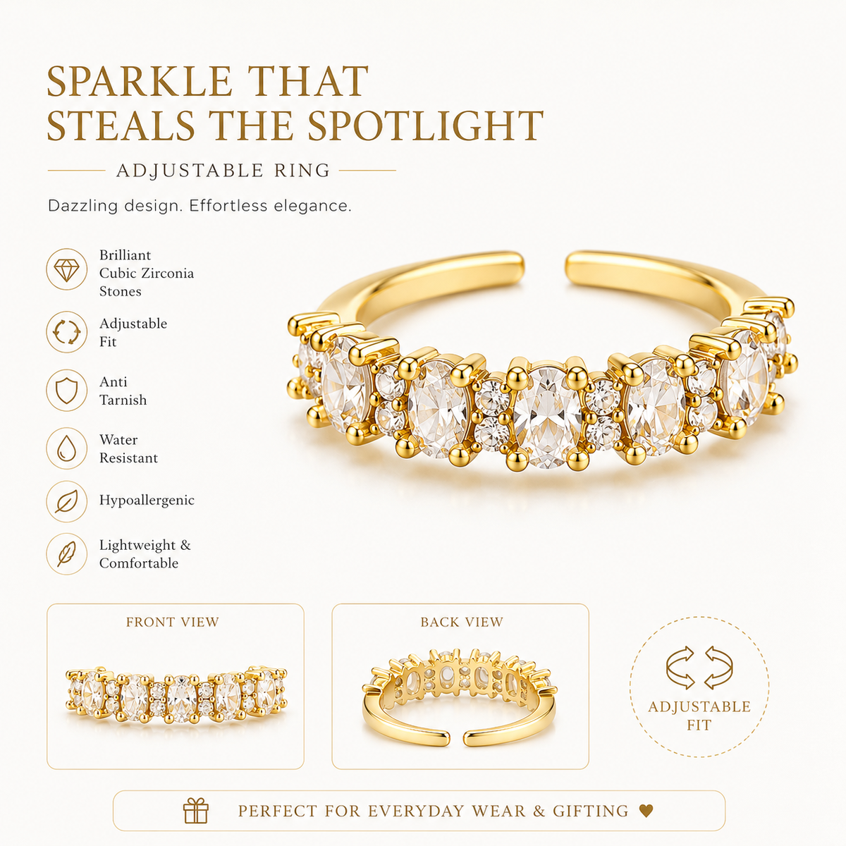 Oval Spark Adjustable Ring