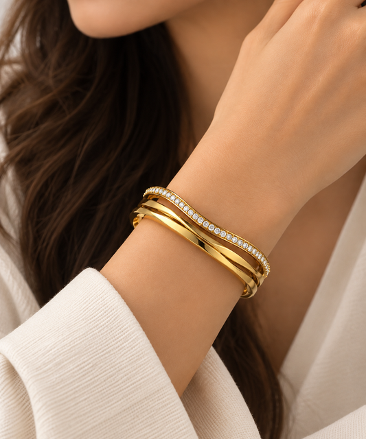 Golden Crossover Crystal Bangle