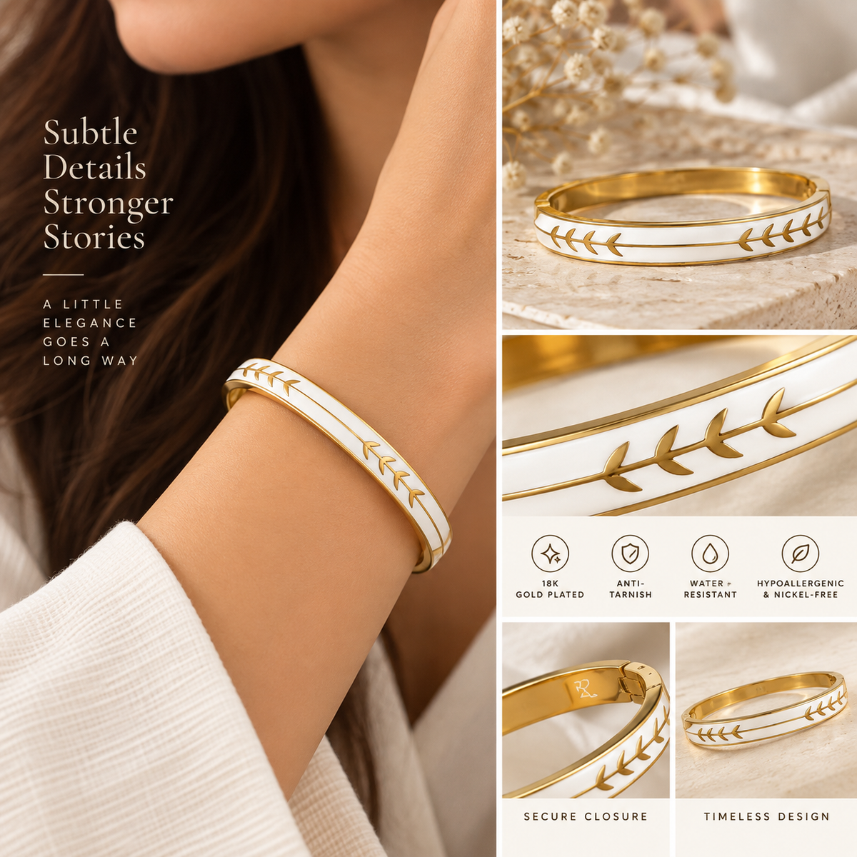 Ivory Vine Enamel Bangle
