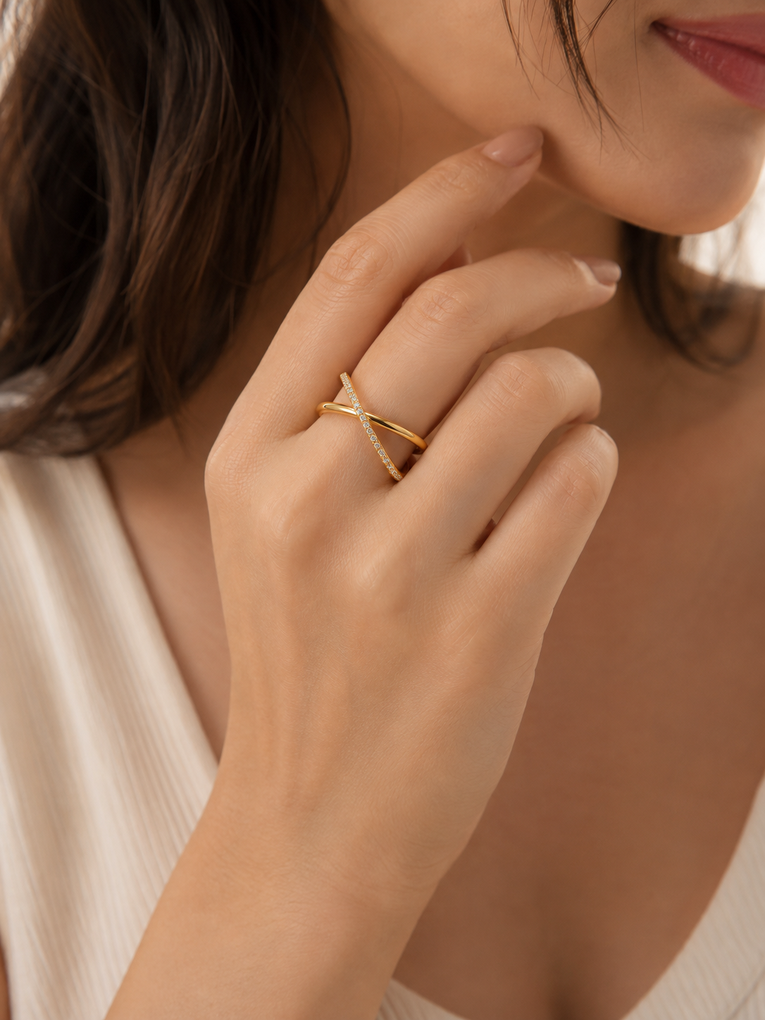 Criss-Cross Sparkle adjustable ring